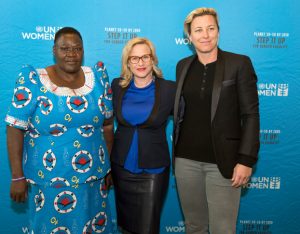 Emma Kaliya, Patricia Arquette et Abby Wambach le 13 mars 2017 à l'ONU