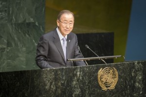 Ban Ki-moon lors du discours d'ouverture de la CSW60, le 14 mars à New York